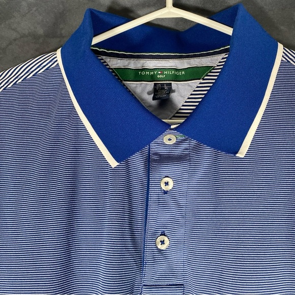 Tommy Hilfiger Golf Polo Shirt Sz L Blue Striped Casual Short Sleeve Pickleball - Picture 4 of 9